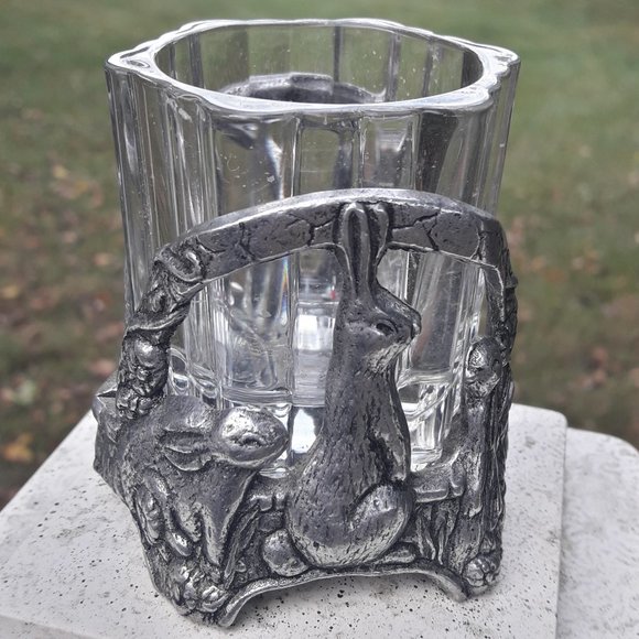 Silver Metal Bunny Rabbit Candle Holder or Trinket Dish Silver Metal Glass Gifts - Picture 7 of 16